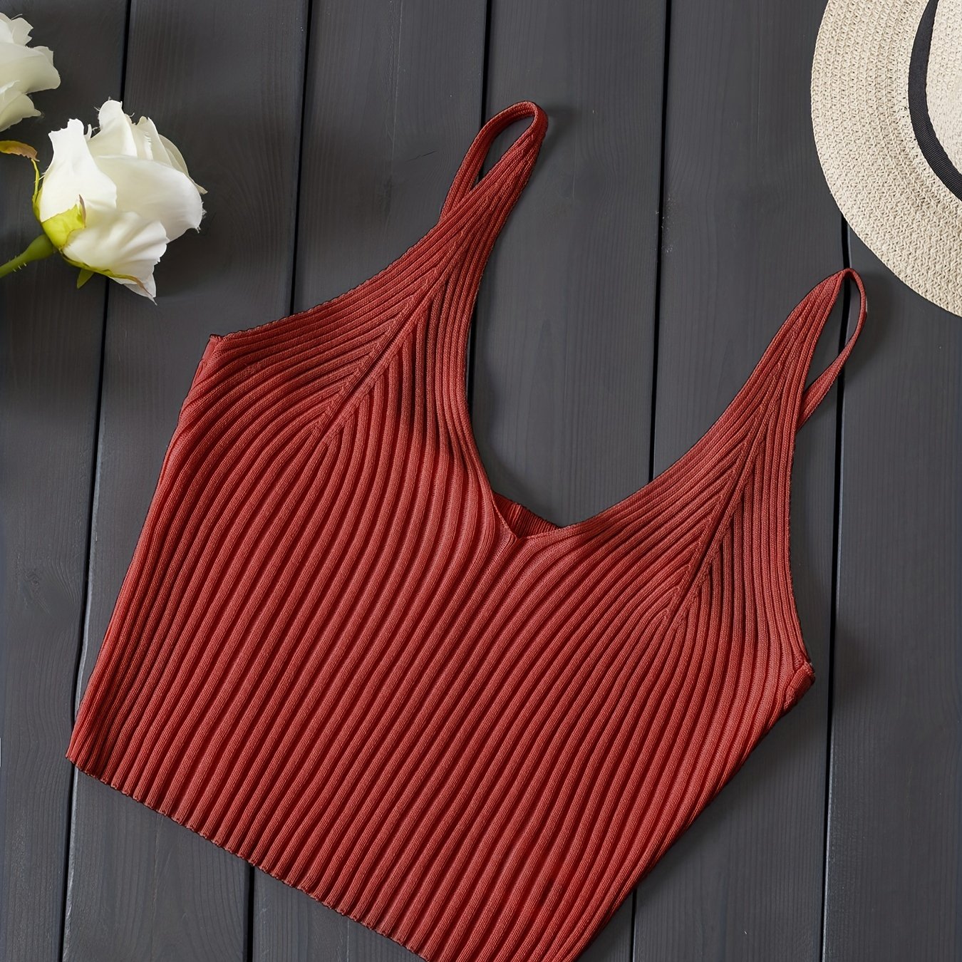 Valentijnsdag Geribbelde Gebreide Crop Cami Top, Y2K Mouwloze Top Voor Lente & Zomer, Dameskleding
