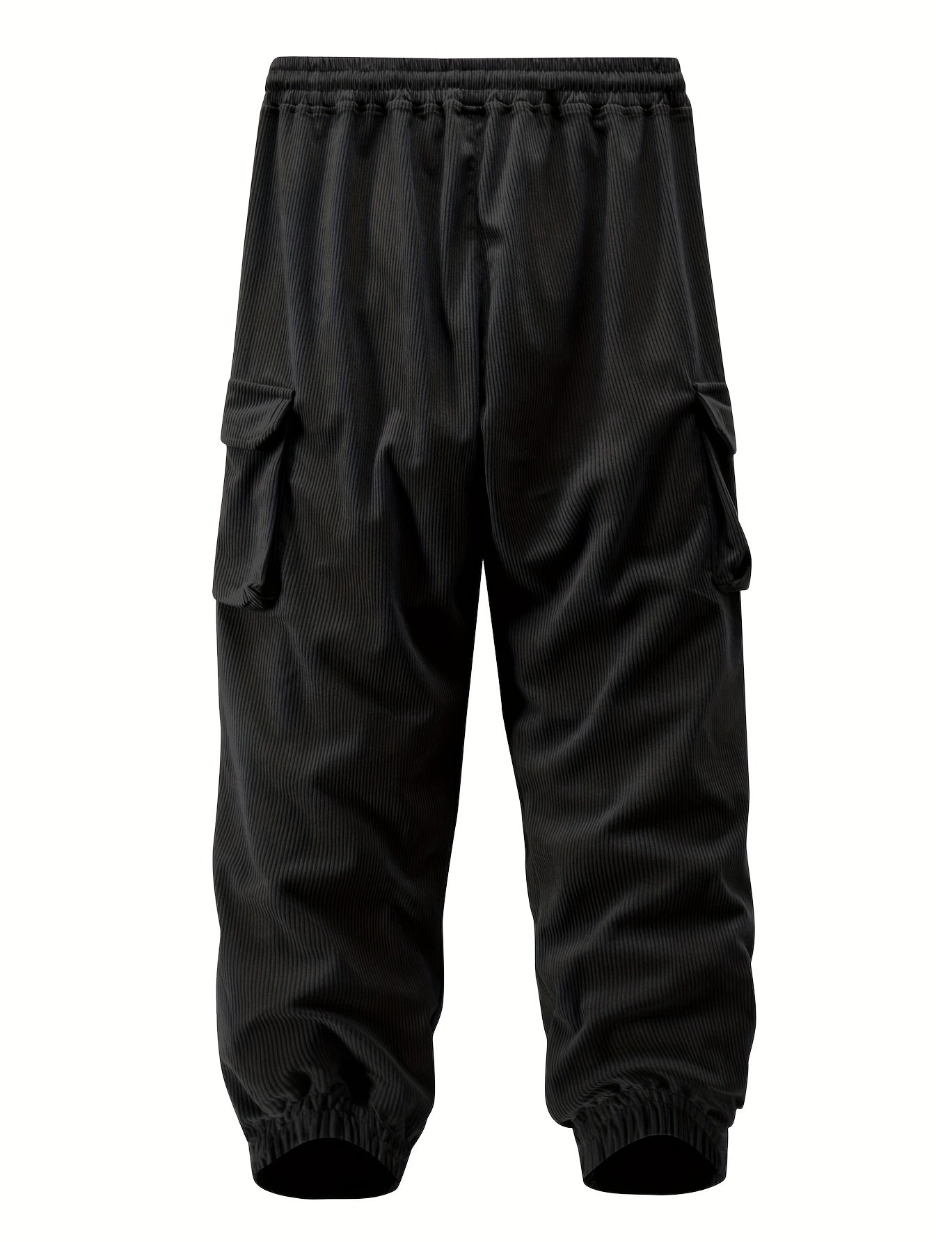 1 stuk heren corduroy cargobroek, tinta unita midden taille met zakken, trekkoord taille, lichte stretch, casual regular fit, comfortabele ademende polyester voering, modieuze dagelijkse broek