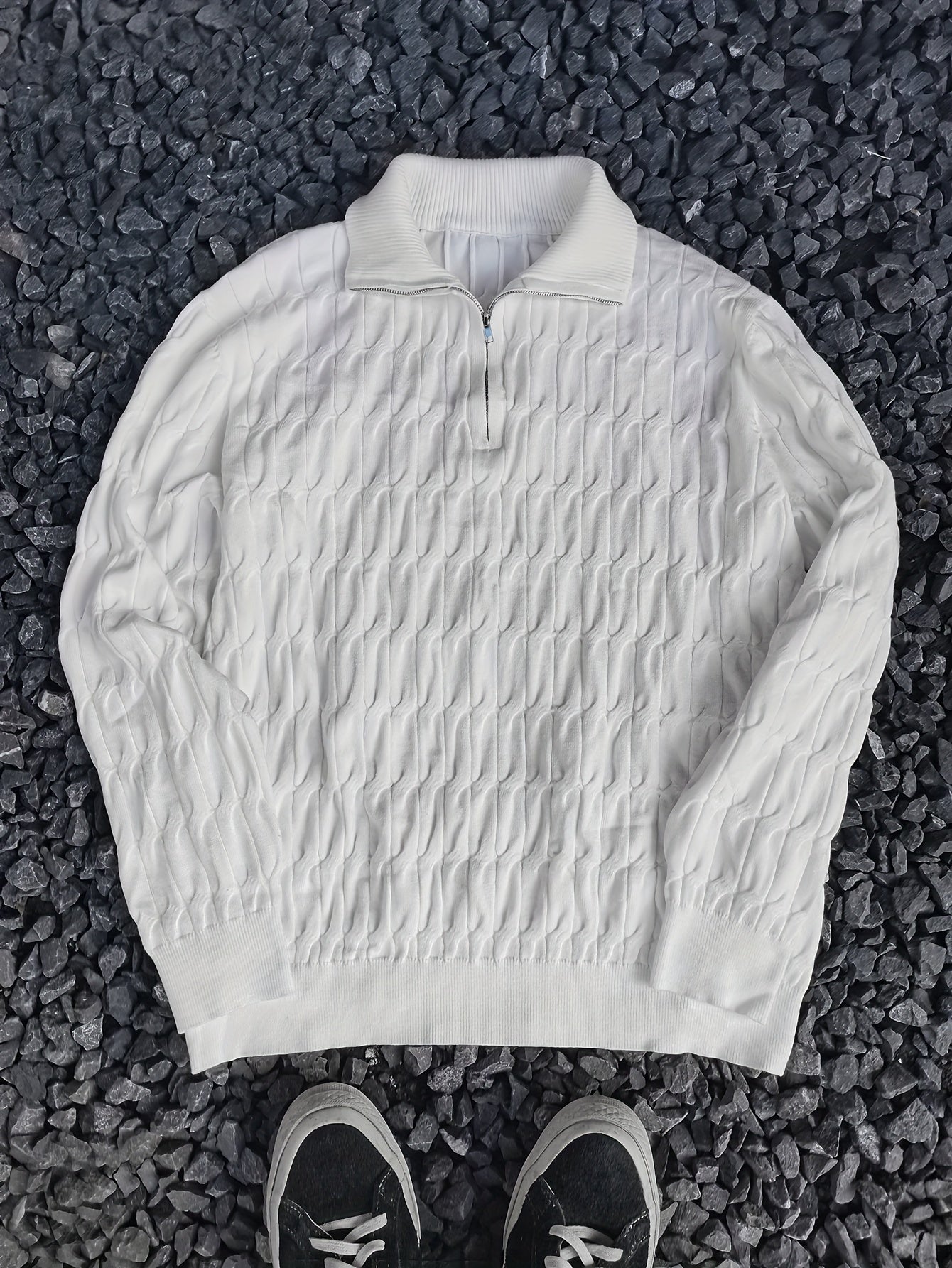 Herensweater casual, viscose breiwerk, effen kleur, reguliere pasvorm, crew hals, 1/4 rits, stretch stof, voor dagelijks gebruik en forenzen, herfst/winterseizoen