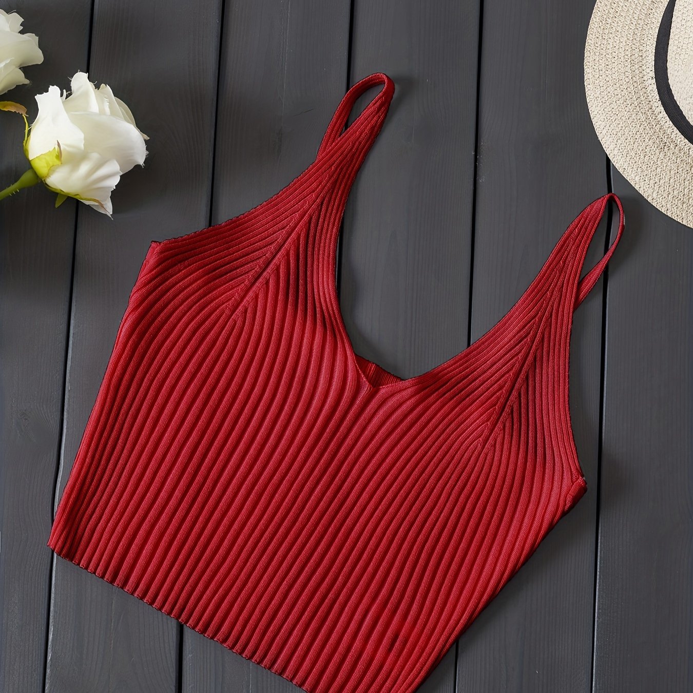 Valentijnsdag Geribbelde Gebreide Crop Cami Top, Y2K Mouwloze Top Voor Lente & Zomer, Dameskleding