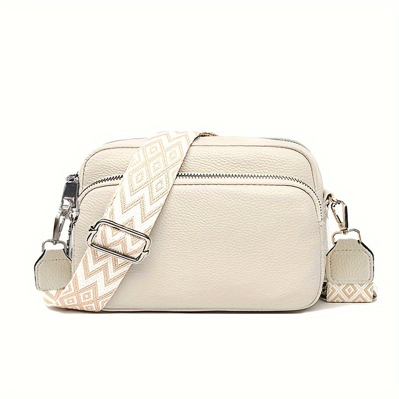 1pc Dames Stijlvolle Crossbody Tas, Effen Kleur Messenger Schoudertas met Ritssluiting, Polyester Gevoerd, Verkrijgbaar in Diepbruin/Crèmewit/Zwart, Kleine Crossbody Tas