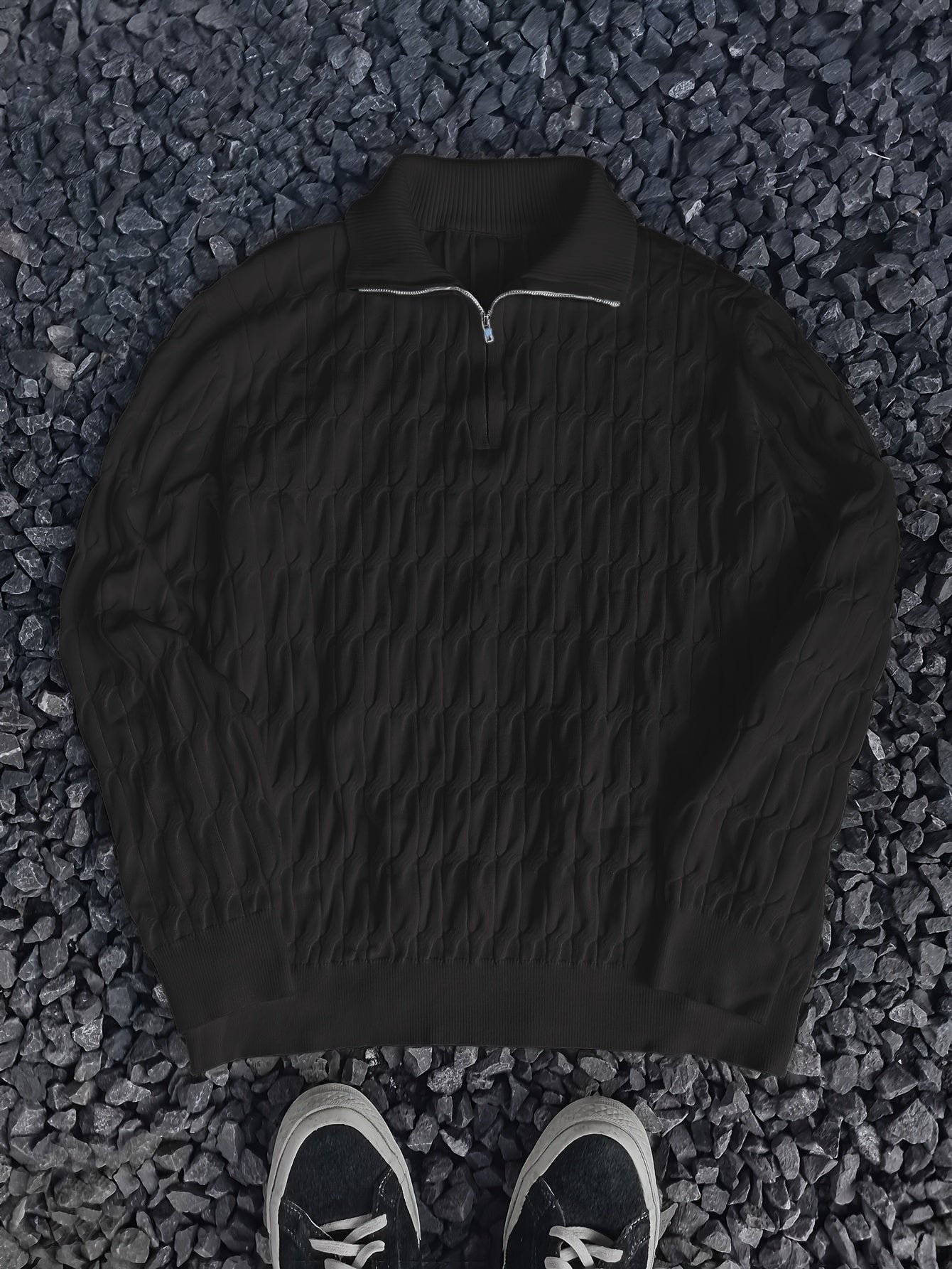 Herensweater casual, viscose breiwerk, effen kleur, reguliere pasvorm, crew hals, 1/4 rits, stretch stof, voor dagelijks gebruik en forenzen, herfst/winterseizoen