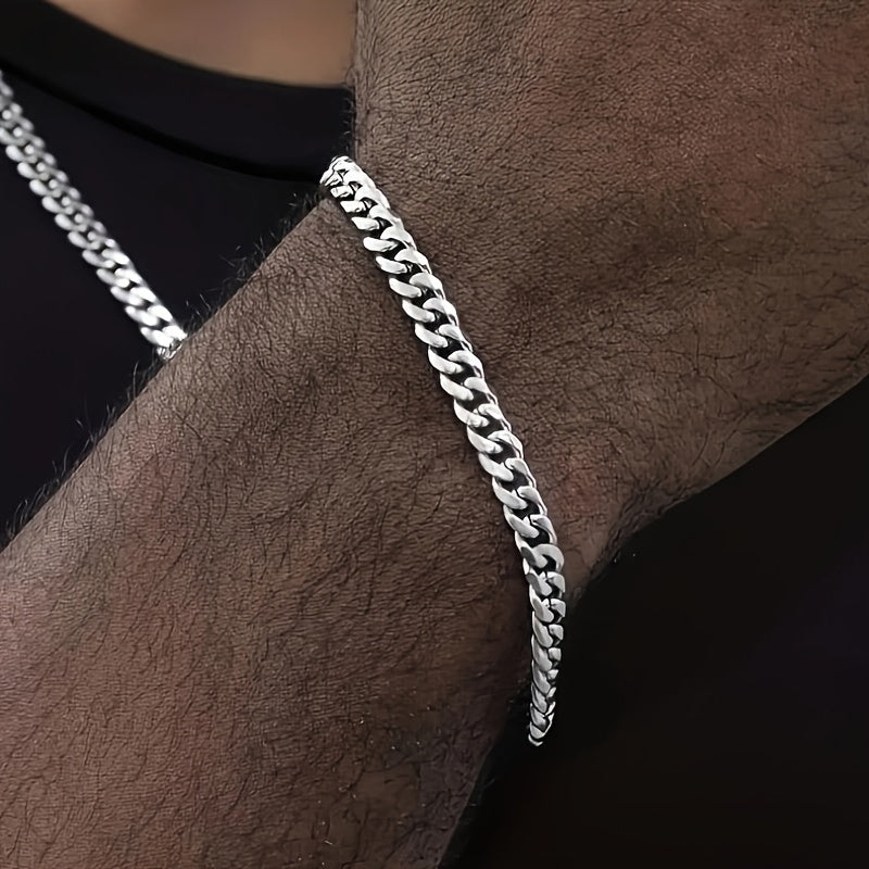 2-delige hiphop roestvrijstalen kettingset - punkmode ketting en armband combinatie voor heren, hiphop sieraden