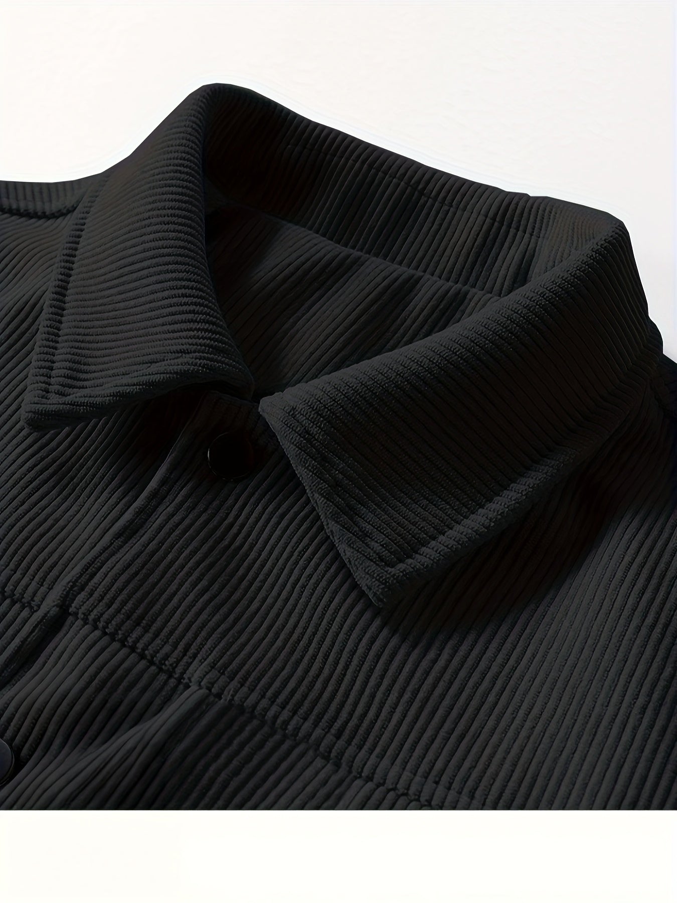 Herencorduroy Cargojack - Zwart, Ontwerp met Meerdere Zakken en Klepzakken, Knoopsluiting, Lange Mouwen, Casual Stijl, Machinewasbaar, Polyester Materiaal