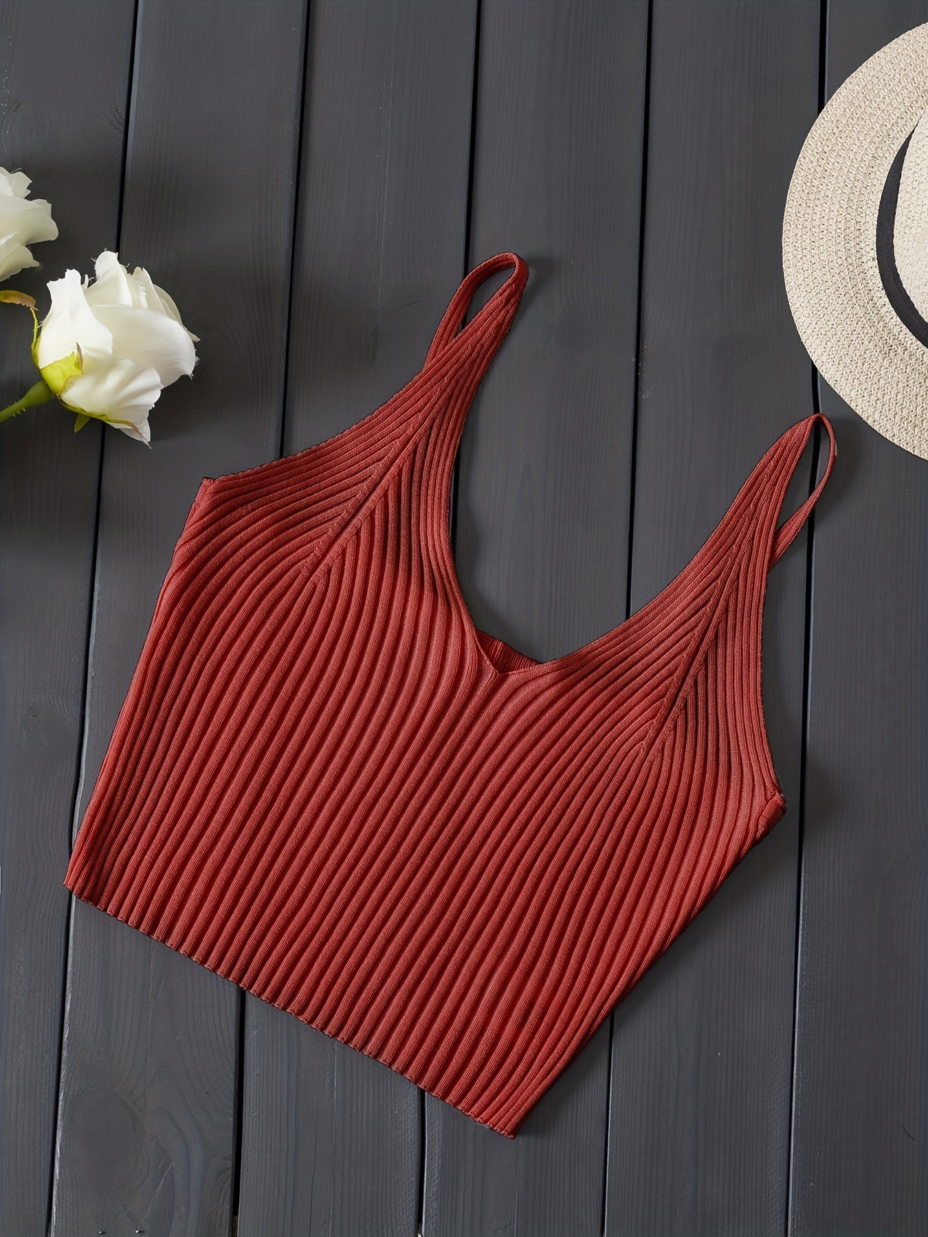 Valentijnsdag Geribbelde Gebreide Crop Cami Top, Y2K Mouwloze Top Voor Lente & Zomer, Dameskleding