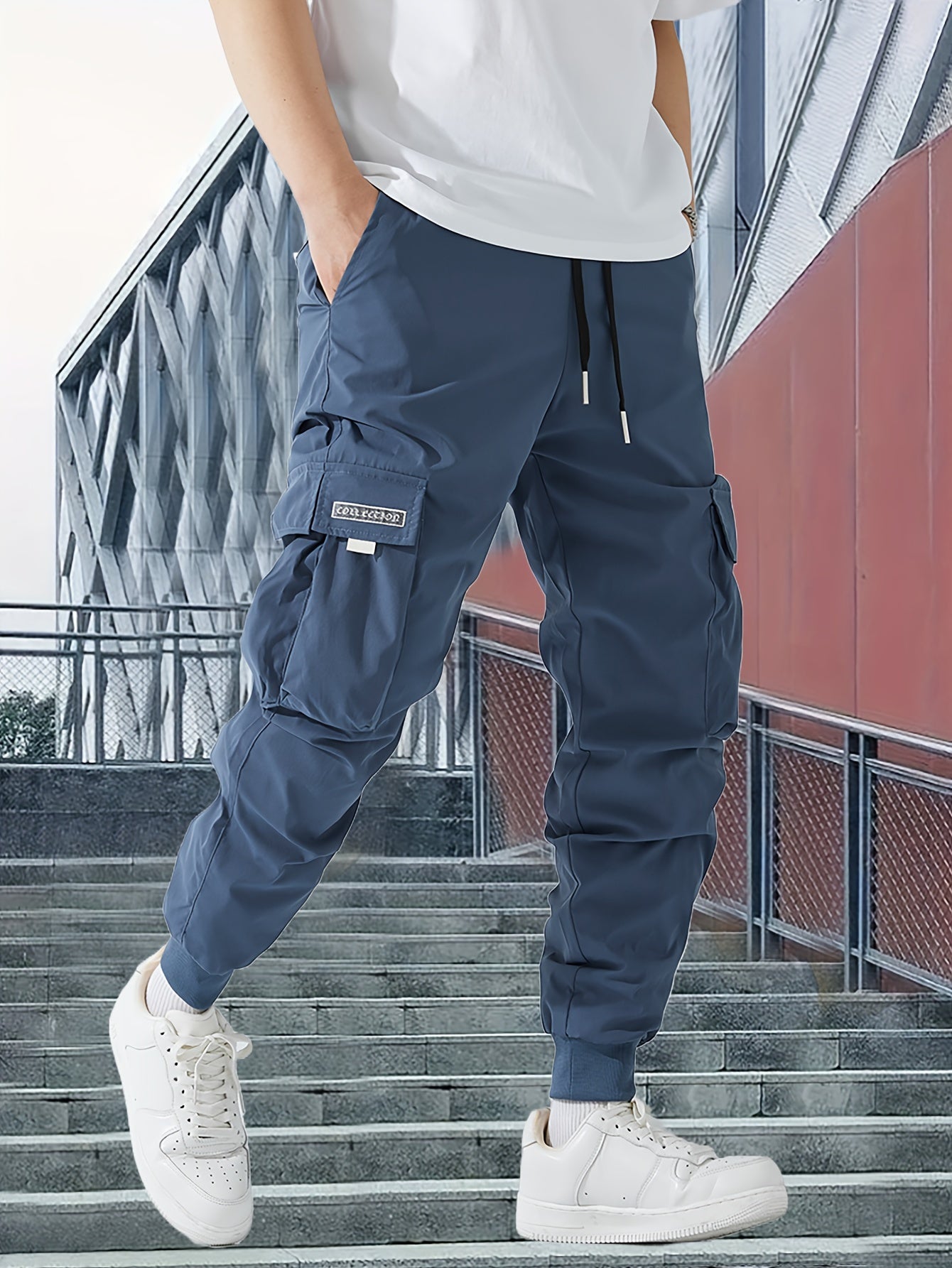 Lichtgewicht Ontwerp| Heren Olijfgroene Cargo Broek - Lichtgewicht Polyester, Casual Stijl met Meerdere Zakken en Trekkoord Taille, Perfect voor Lente/Herfst, Lente Herfst Kleding|Trekkoord Tailleband|Gladde Textuur Stof