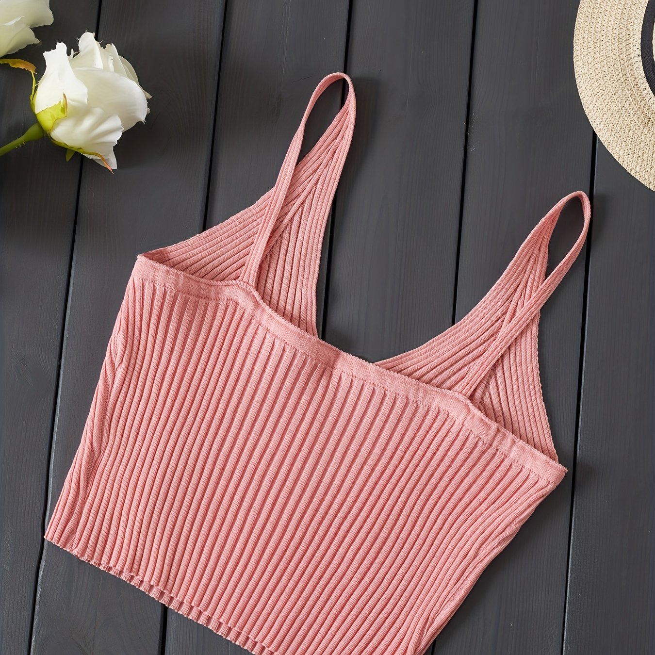 Valentijnsdag Geribbelde Gebreide Crop Cami Top, Y2K Mouwloze Top Voor Lente & Zomer, Dameskleding