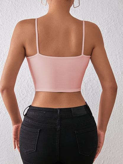 Crop top met spaghettibandjes, veelzijdige cami-top zonder rug voor de zomer, dameskleding