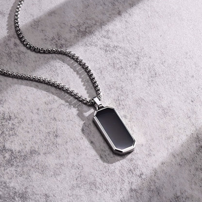 1 stuk Elegante Herenketting van Roestvrij Staal met Strakke Zwarte Emaille Geometrische Hanger - Duurzaam 201 Roestvrij Staal, Ideaal Persoonlijk Geschenk voor Hem