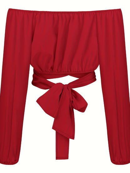 Stevige Kruis Terug Crop Blouse, Casual Schouderloze Lange Mouw Top, Dameskleding Voor Coquette/Schattige/Y2K Stijl