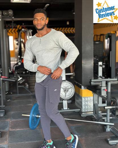 Heren Henley Longsleeve Ribgebreid | Knoopsluiting