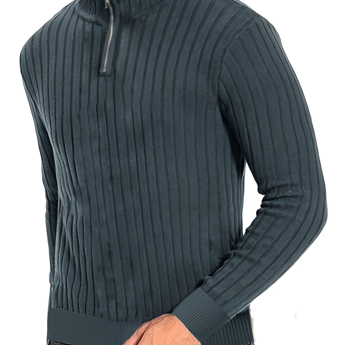 Herensweater van polyester, effen kleur, hoge hals met kwartsluiting, lange mouwen, reguliere pasvorm, 100% polyestergestrikte stof, 230g/m² - Herfst/Winter Essential