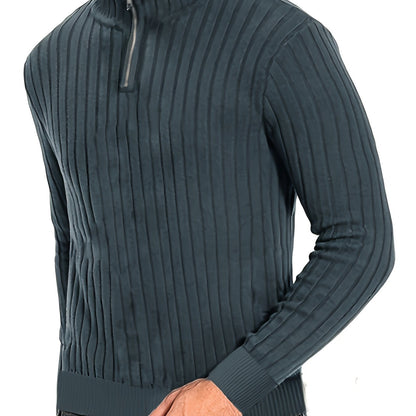Herensweater van polyester, effen kleur, hoge hals met kwartsluiting, lange mouwen, reguliere pasvorm, 100% polyestergestrikte stof, 230g/m² - Herfst/Winter Essential