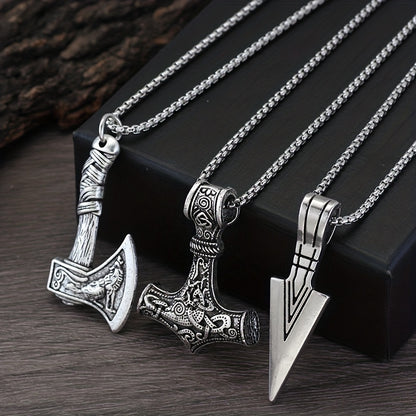 3 stuks Viking kettingen voor mannen - Viking hamer Noorse kompas Keltische knoop Wolf bijl hanger Noordse amulet hanger ketting vakantie, vaderdagcadeau sieraden cadeau