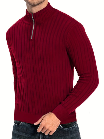 Herensweater van polyester, effen kleur, hoge hals met kwartsluiting, lange mouwen, reguliere pasvorm, 100% polyestergestrikte stof, 230g/m² - Herfst/Winter Essential