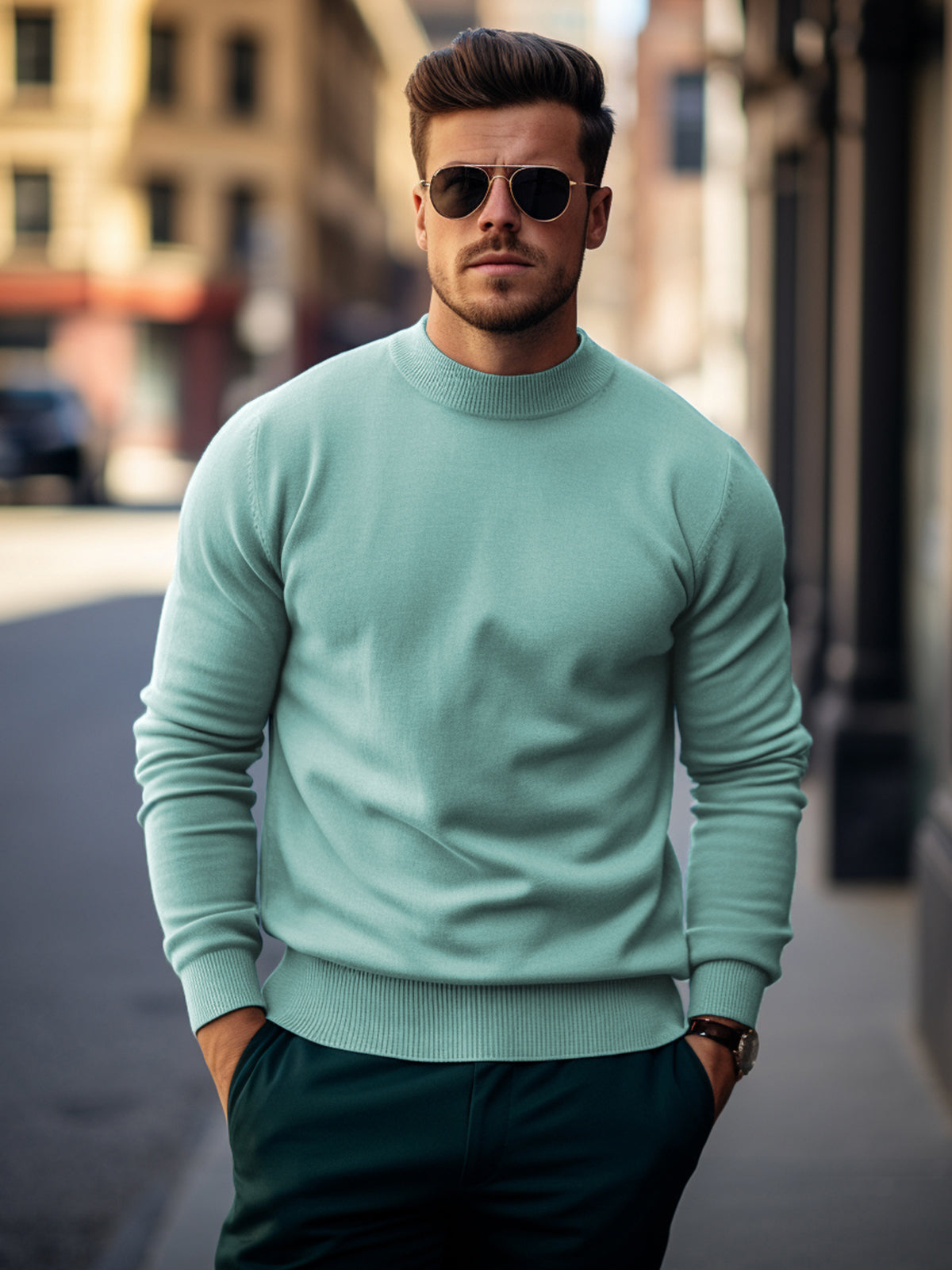 Heren Coltrui Slim Fit Gebreid