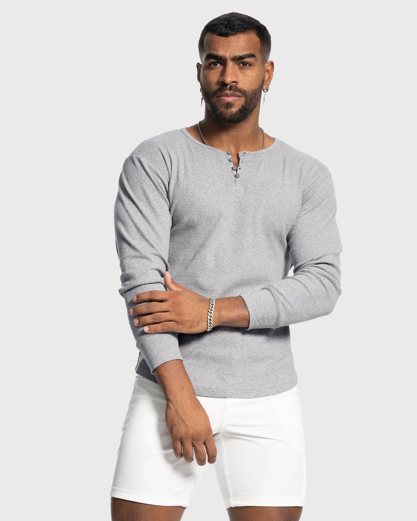 Heren Henley Longsleeve Ribgebreid | Knoopsluiting