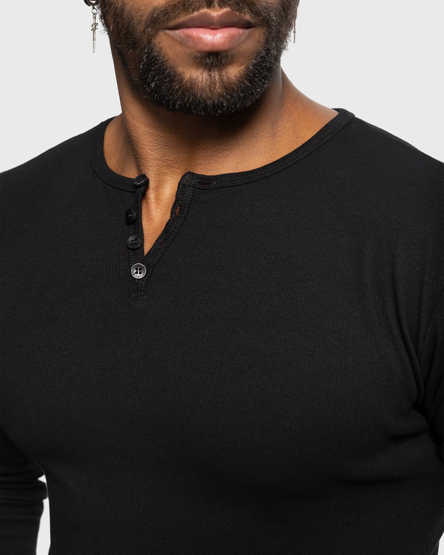 Heren Henley Longsleeve Ribgebreid | Knoopsluiting