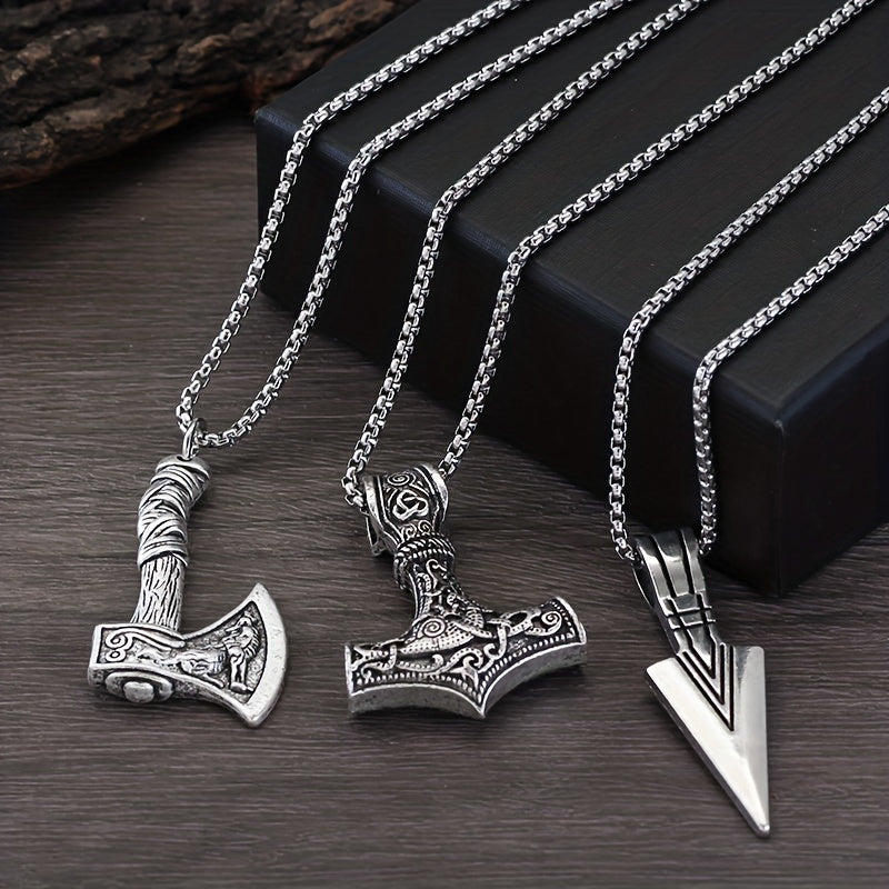 3 stuks Viking kettingen voor mannen - Viking hamer Noorse kompas Keltische knoop Wolf bijl hanger Noordse amulet hanger ketting vakantie, vaderdagcadeau sieraden cadeau