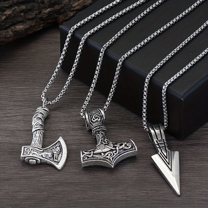 3 stuks Viking kettingen voor mannen - Viking hamer Noorse kompas Keltische knoop Wolf bijl hanger Noordse amulet hanger ketting vakantie, vaderdagcadeau sieraden cadeau