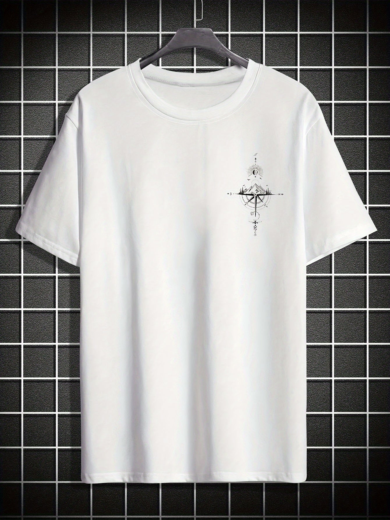 Herent-shirt met Casual Kompasprint - Ademend Polyester, Ronde Hals, Korte Mouwen - Perfect voor de Zomer