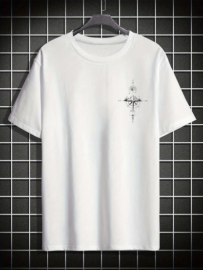 Herent-shirt met Casual Kompasprint - Ademend Polyester, Ronde Hals, Korte Mouwen - Perfect voor de Zomer