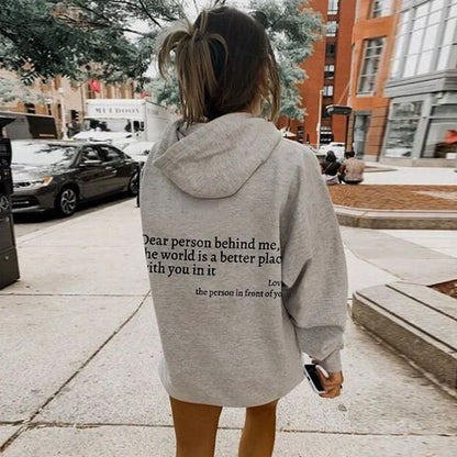 Dames Hoodie “Dear Person Behind Me” – Zachte Katoen Mix