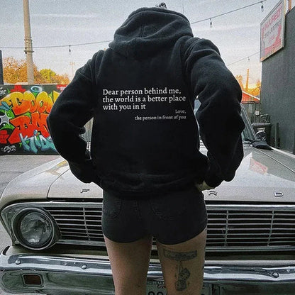 Dames Hoodie “Dear Person Behind Me” – Zachte Katoen Mix
