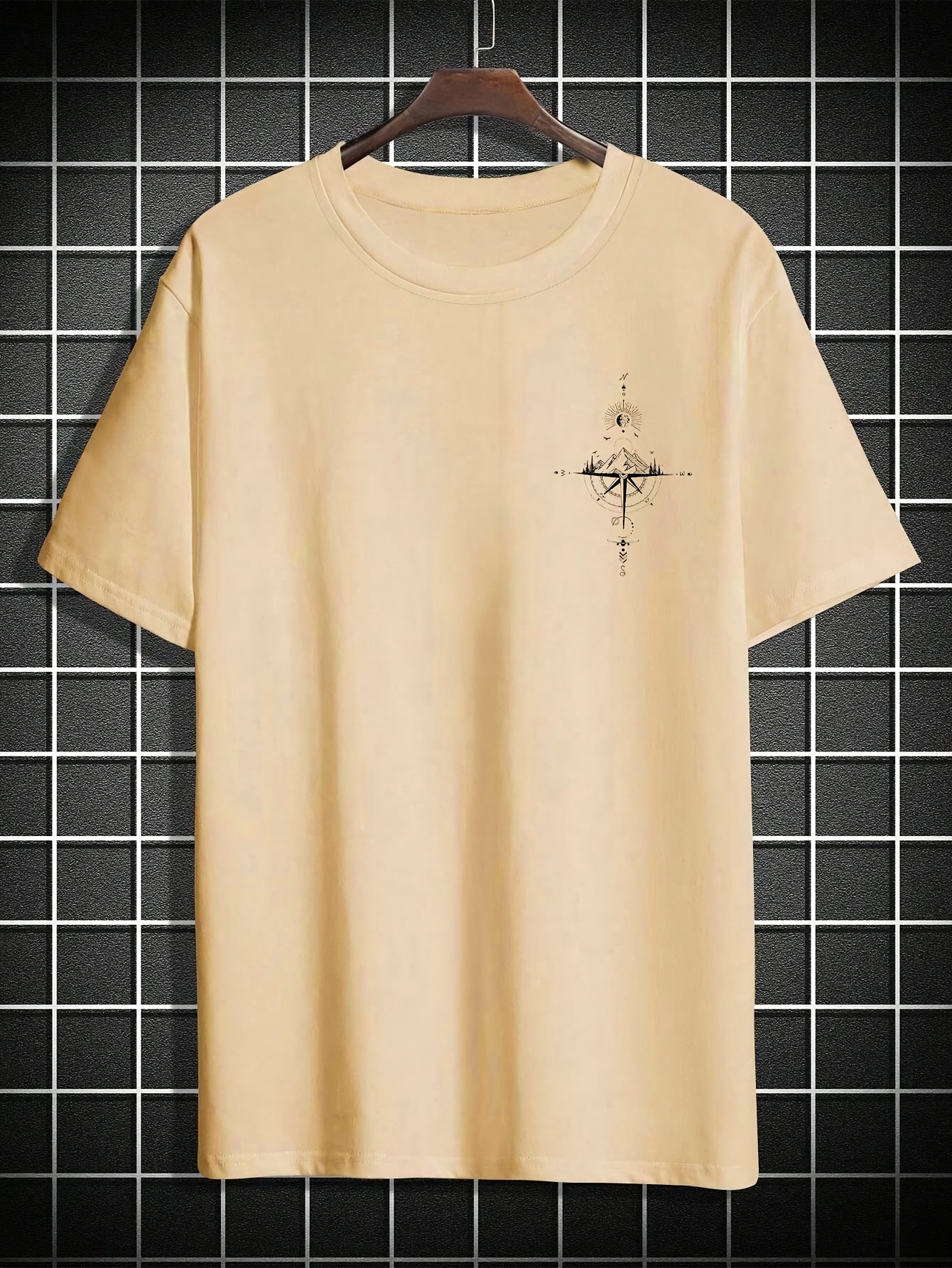 Herent-shirt met Casual Kompasprint - Ademend Polyester, Ronde Hals, Korte Mouwen - Perfect voor de Zomer