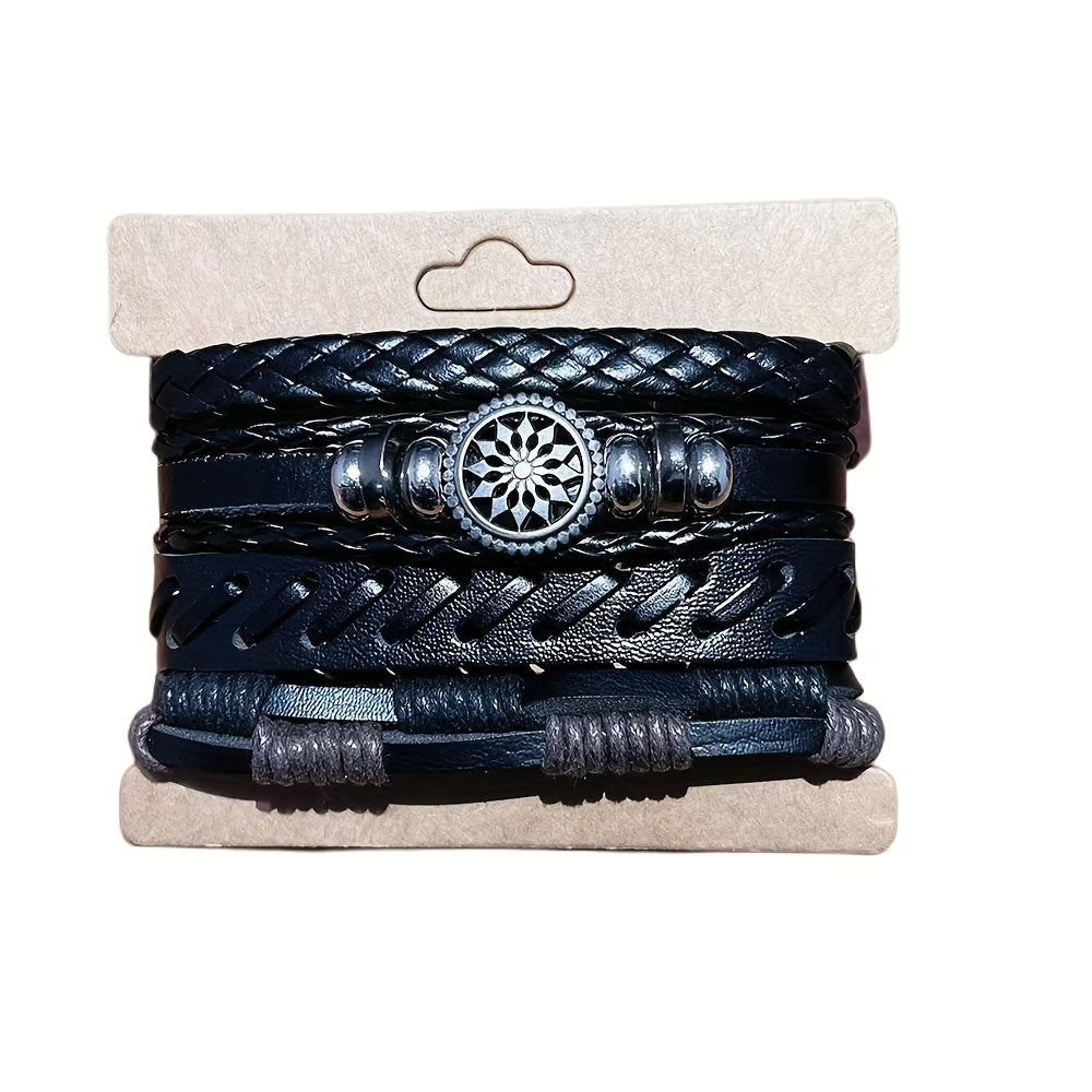 4 Stuks/set Modieuze Vintage Imitatie Leren Geweven Handgemaakte Polsheren Mannen Charm Polsheren