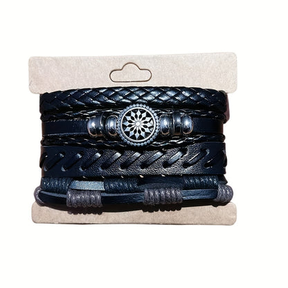 4 Stuks/set Modieuze Vintage Imitatie Leren Geweven Handgemaakte Polsheren Mannen Charm Polsheren