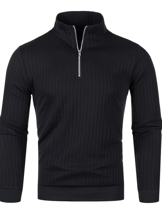 Herensweater van polyester, effen kleur, hoge hals met kwartsluiting, lange mouwen, reguliere pasvorm, 100% polyestergestrikte stof, 230g/m² - Herfst/Winter Essential