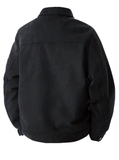 Herencorduroy Cargojack - Zwart, Ontwerp met Meerdere Zakken en Klepzakken, Knoopsluiting, Lange Mouwen, Casual Stijl, Machinewasbaar, Polyester Materiaal