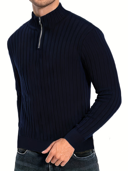 Herensweater van polyester, effen kleur, hoge hals met kwartsluiting, lange mouwen, reguliere pasvorm, 100% polyestergestrikte stof, 230g/m² - Herfst/Winter Essential