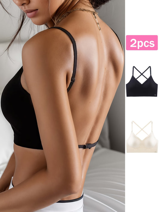 2 stuks naadloze U-rugloze sportbeha set, ademend comfortabel crop top met verstelbare bandjes voor yoga en fitness