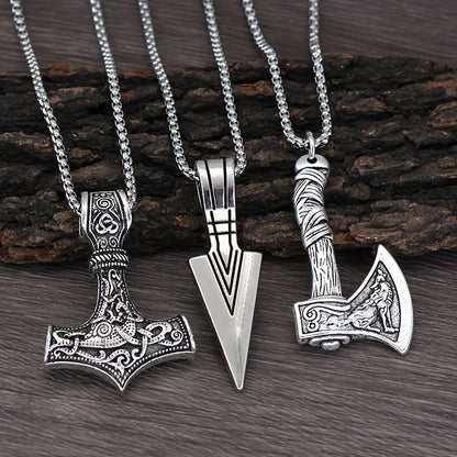 3 stuks Viking kettingen voor mannen - Viking hamer Noorse kompas Keltische knoop Wolf bijl hanger Noordse amulet hanger ketting vakantie, vaderdagcadeau sieraden cadeau