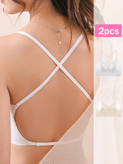 2 stuks naadloze U-rugloze sportbeha set, ademend comfortabel crop top met verstelbare bandjes voor yoga en fitness