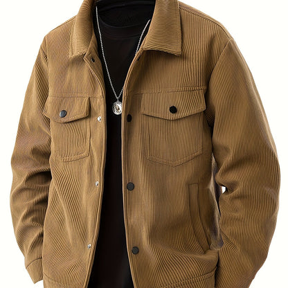 Herencorduroy Cargojack - Zwart, Ontwerp met Meerdere Zakken en Klepzakken, Knoopsluiting, Lange Mouwen, Casual Stijl, Machinewasbaar, Polyester Materiaal