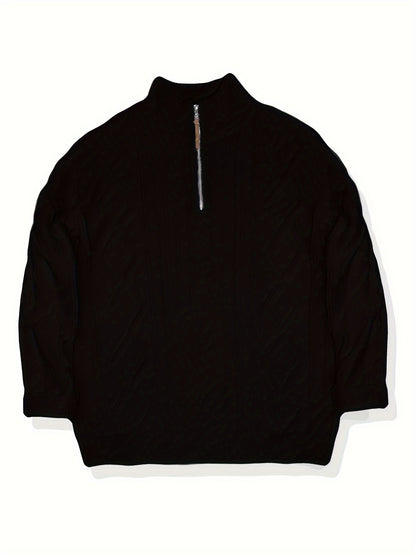 Heren Casual Effen Kleur Viscose Blend Knit 1/4 Zip Trui, Herfst/Winter, Machine Wasbaar
