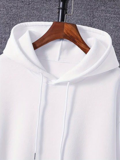 Heren Casual Hoodie met Kersenbloesem Print, 100% Polyester Breiselstof, Lichte Stretch, Losse Pasvorm, Lente/Herfst Weekendkleding, 250g/m² - Wit