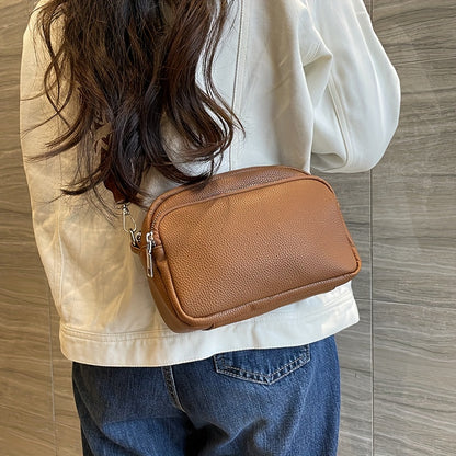 1pc Dames Stijlvolle Crossbody Tas, Effen Kleur Messenger Schoudertas met Ritssluiting, Polyester Gevoerd, Verkrijgbaar in Diepbruin/Crèmewit/Zwart, Kleine Crossbody Tas