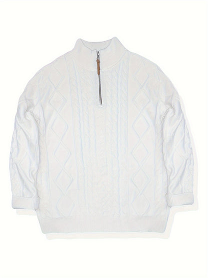 Heren Casual Effen Kleur Viscose Blend Knit 1/4 Zip Trui, Herfst/Winter, Machine Wasbaar