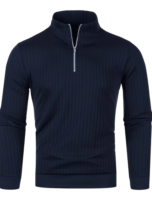 Herensweater van polyester, effen kleur, hoge hals met kwartsluiting, lange mouwen, reguliere pasvorm, 100% polyestergestrikte stof, 230g/m² - Herfst/Winter Essential