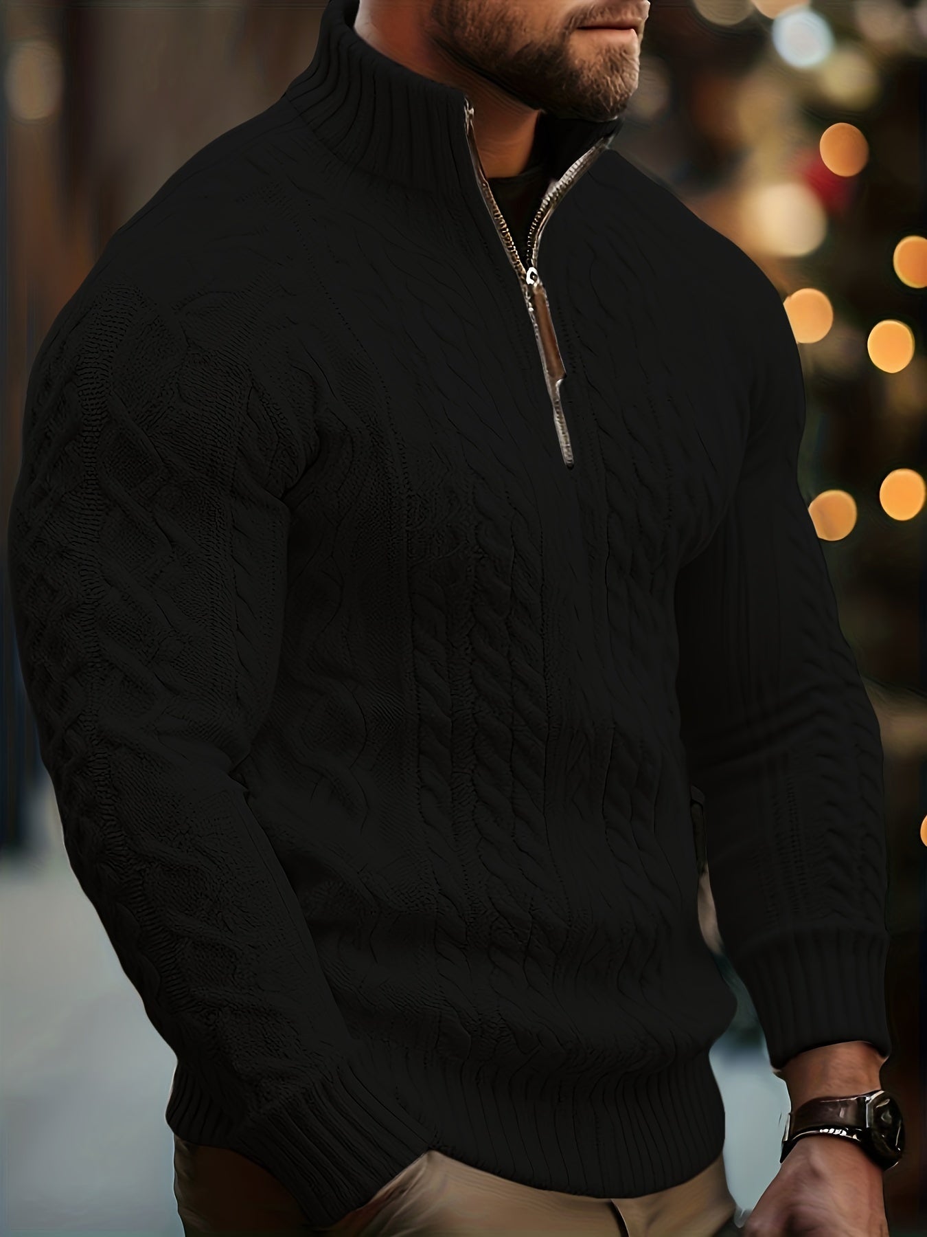 Heren Casual Effen Kleur Viscose Blend Knit 1/4 Zip Trui, Herfst/Winter, Machine Wasbaar