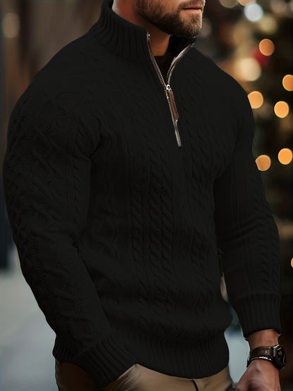 Heren Casual Effen Kleur Viscose Blend Knit 1/4 Zip Trui, Herfst/Winter, Machine Wasbaar