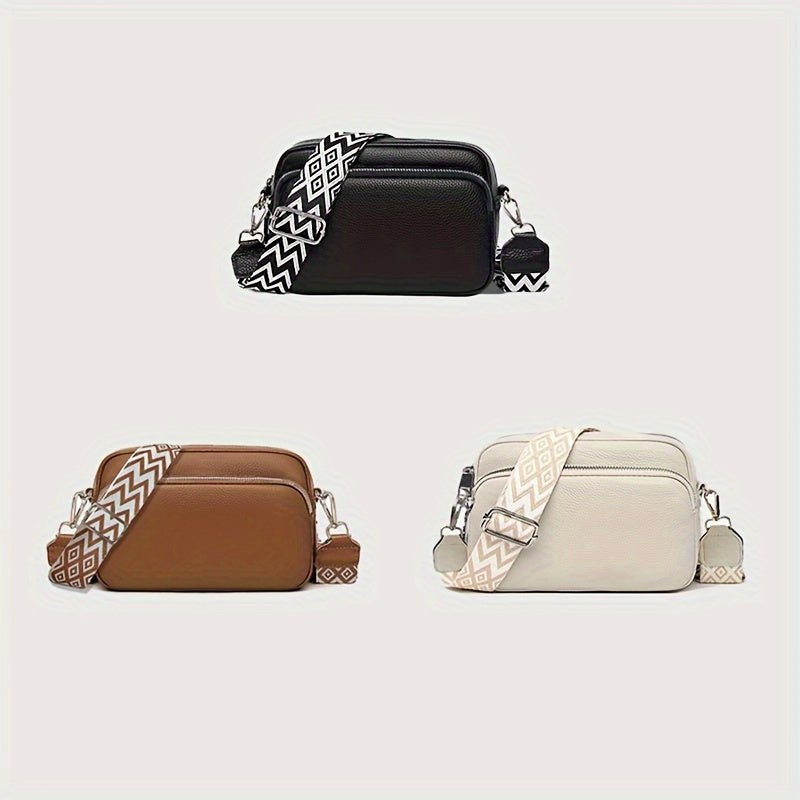 1pc Dames Stijlvolle Crossbody Tas, Effen Kleur Messenger Schoudertas met Ritssluiting, Polyester Gevoerd, Verkrijgbaar in Diepbruin/Crèmewit/Zwart, Kleine Crossbody Tas