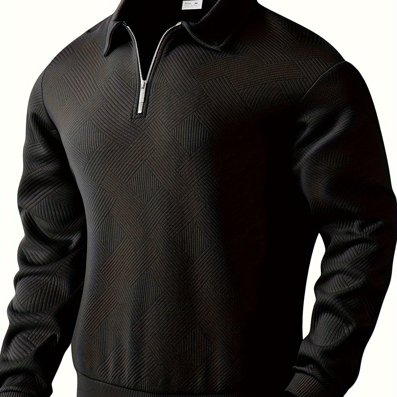 Heren Casual Henley Pullover Trui - Geometrisch Patroon Gebreide Stof met Rits, Polyester & Elastaan Blend, Revers Kraag, Lichte Stretch voor Herfst/Winter