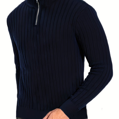 Herensweater van polyester, effen kleur, hoge hals met kwartsluiting, lange mouwen, reguliere pasvorm, 100% polyestergestrikte stof, 230g/m² - Herfst/Winter Essential
