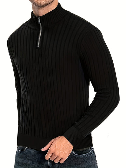Herensweater van polyester, effen kleur, hoge hals met kwartsluiting, lange mouwen, reguliere pasvorm, 100% polyestergestrikte stof, 230g/m² - Herfst/Winter Essential