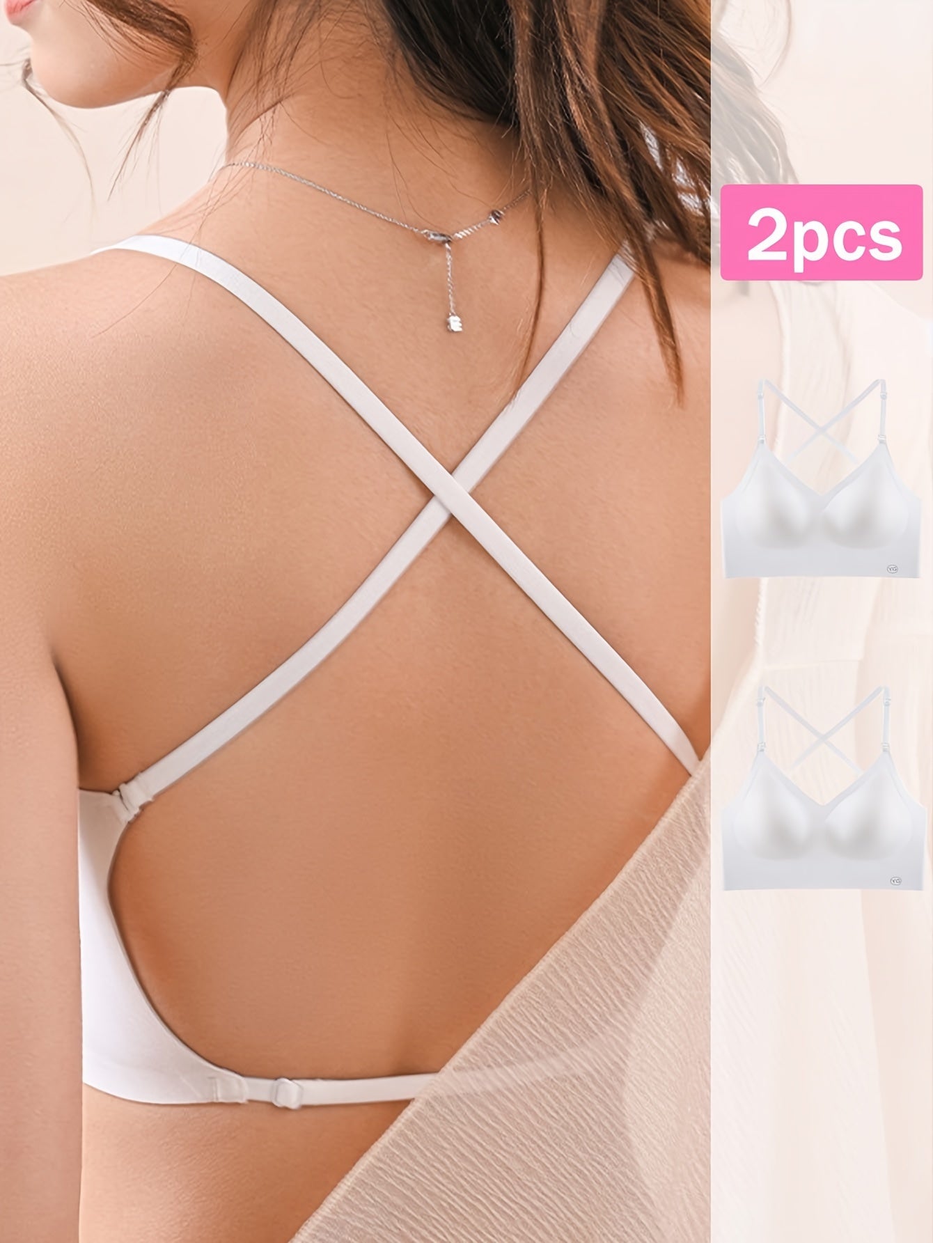 2 stuks naadloze U-rugloze sportbeha set, ademend comfortabel crop top met verstelbare bandjes voor yoga en fitness